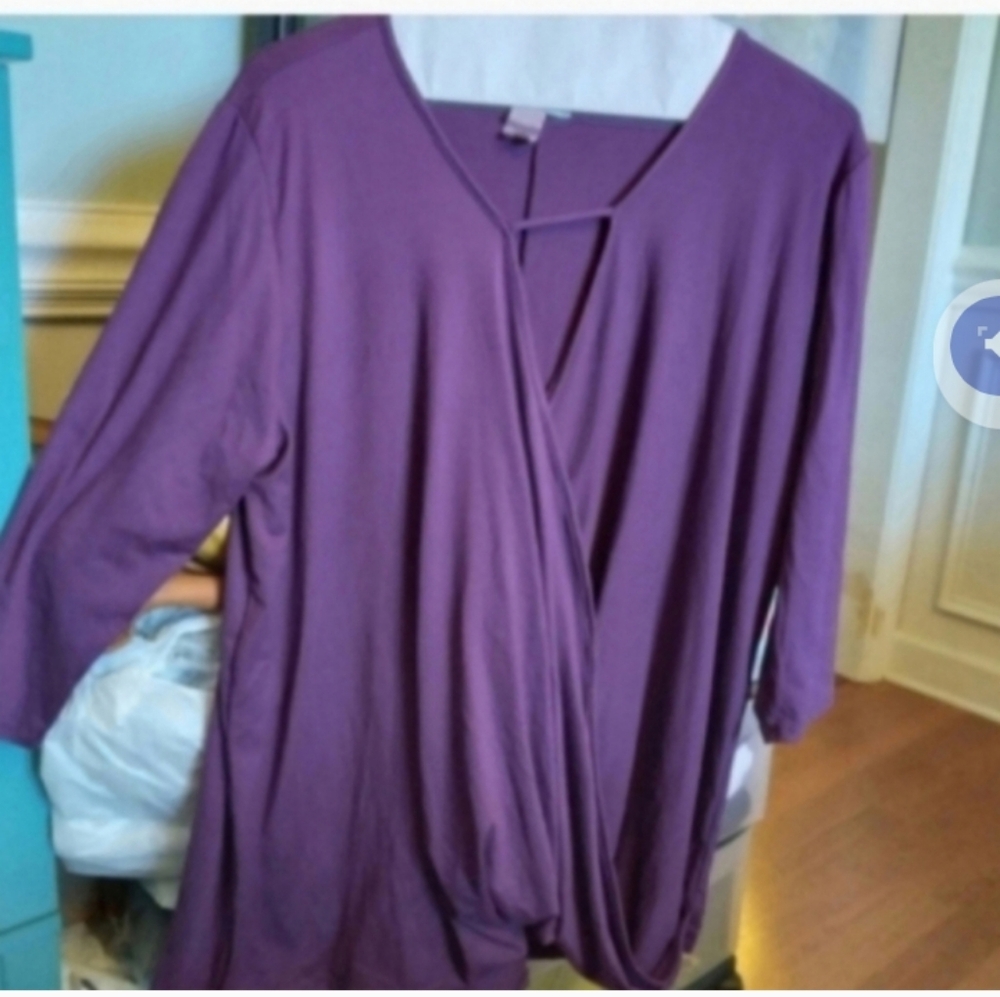 Sweet Lindsay Purple V-neckline Wrap Style Top Women's 3X Career Office Dressy
